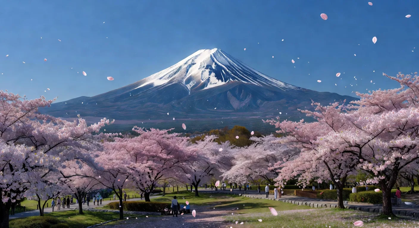 A clear view of Mount Fuji from a park viewpoint in the Fuji Five Lakes area