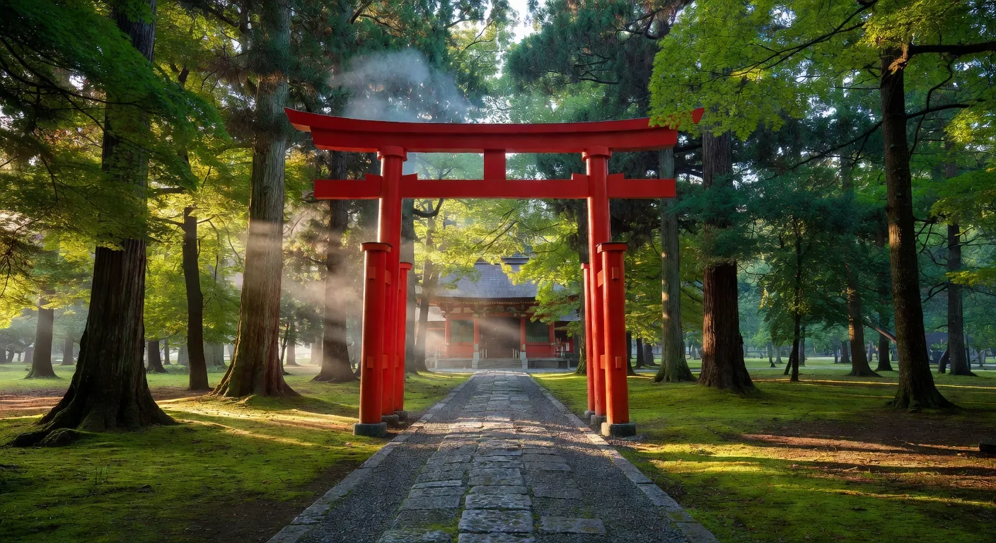 Rows of vermilion torii gates established through Kasuga Grand Shrine in Nara Park